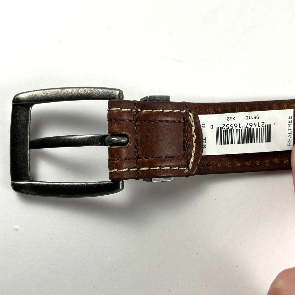 New Realtree Leather Belt Mens 40 Brown Stitched Rugged Outdoor Accessory Rustic
